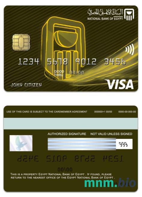 Egypt National Bank of Egypt visa złoto karta przykład w formacie PSD